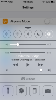 iOS 7 Control Centre, above Settings