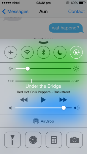 iOS 7 Control Centre, above Message App